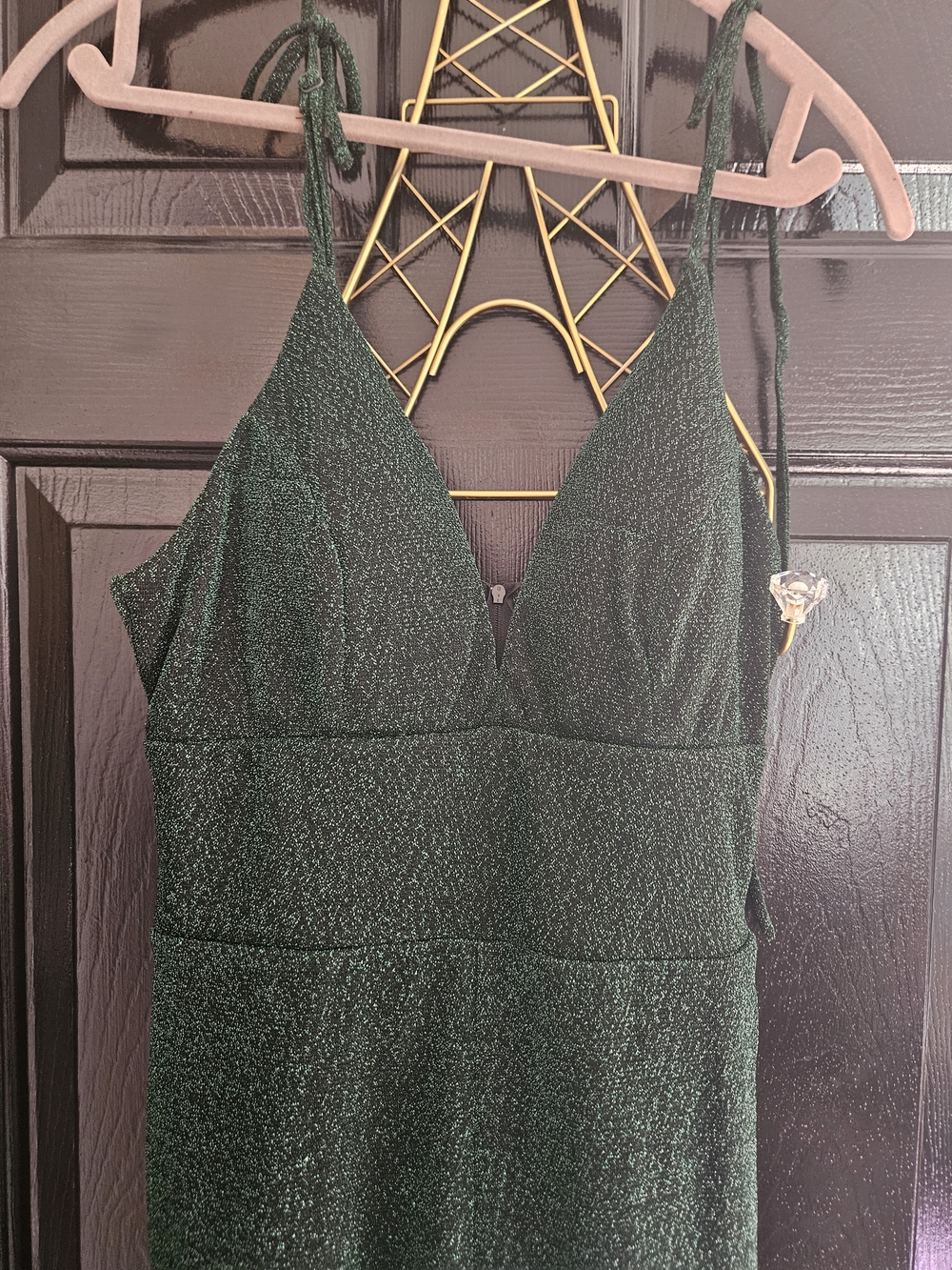 B. Smart Satin Black Slip Dress with Subtle Sheen Size 7/8